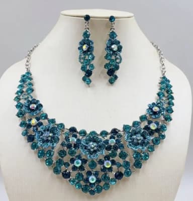 JEWELRY SET- Rhinestone Inlaid, Blue Luxury Elegant Jewelry Set