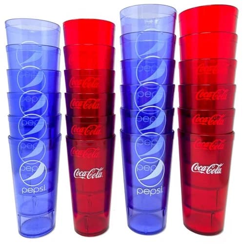 20-32oz Restaurant Grade Red-Blue Coca Cola-Pepsi Heavy-Duty Plastic Tumblers