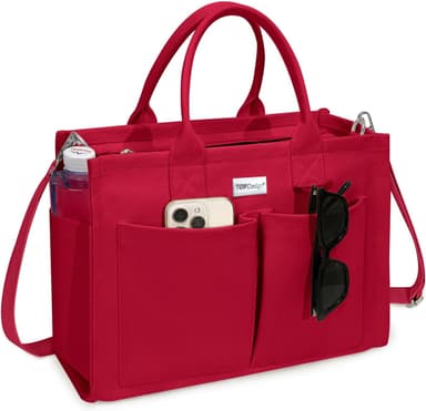 TOPDesign Heavy-Duty Canvas Tote Bag for Women, Adjustable Crossbody/Shoulder Handbag with 9 Pockets, Everything Tote