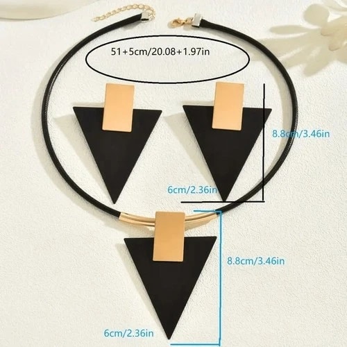 Geometric Triangle Jewelry Set Women's Two-Tone Statement Necklace Ear Studs view 2