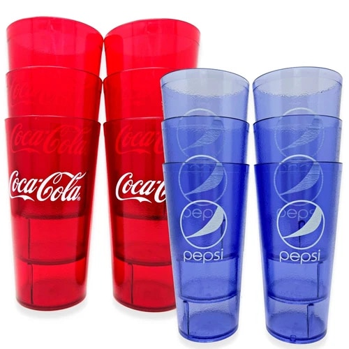 20-32oz Restaurant Grade Red-Blue Coca Cola-Pepsi Heavy-Duty Plastic Tumblers view 4