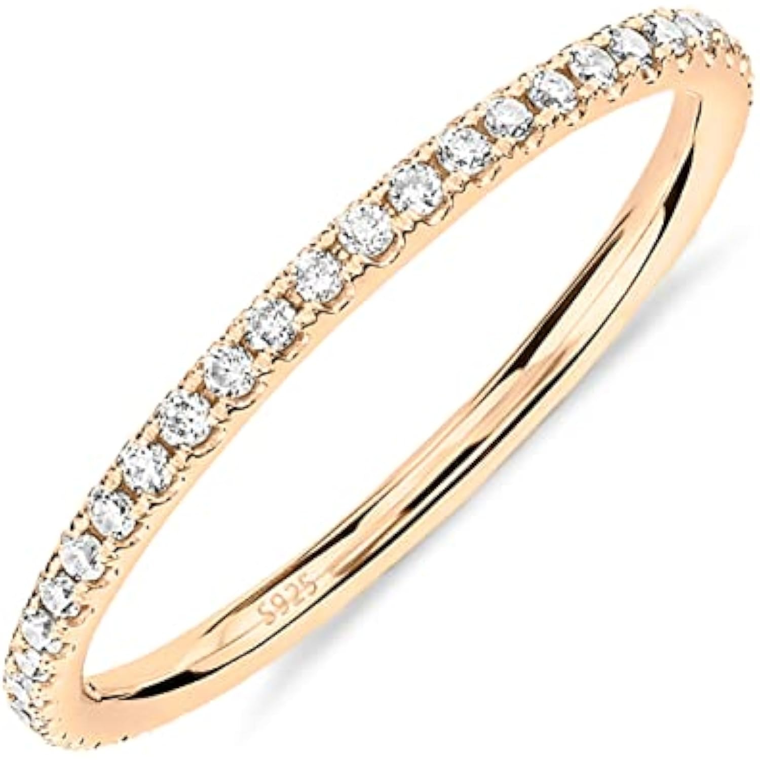 PAVOI 14K Gold Plated Solid 925 Sterling Silver CZ Simulated Diamond Stackable Ring Eternity Bands for Women view 2