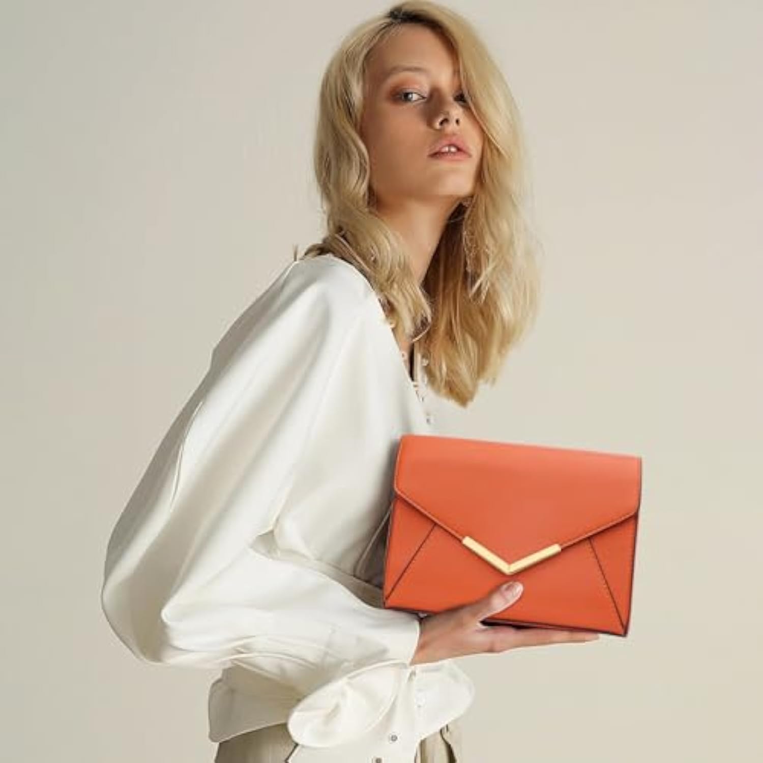 KKXIU Women Elegant Faux Leather Evening Envelope Clutch Purse Foldover Bags for Party Wedding Prom view 3